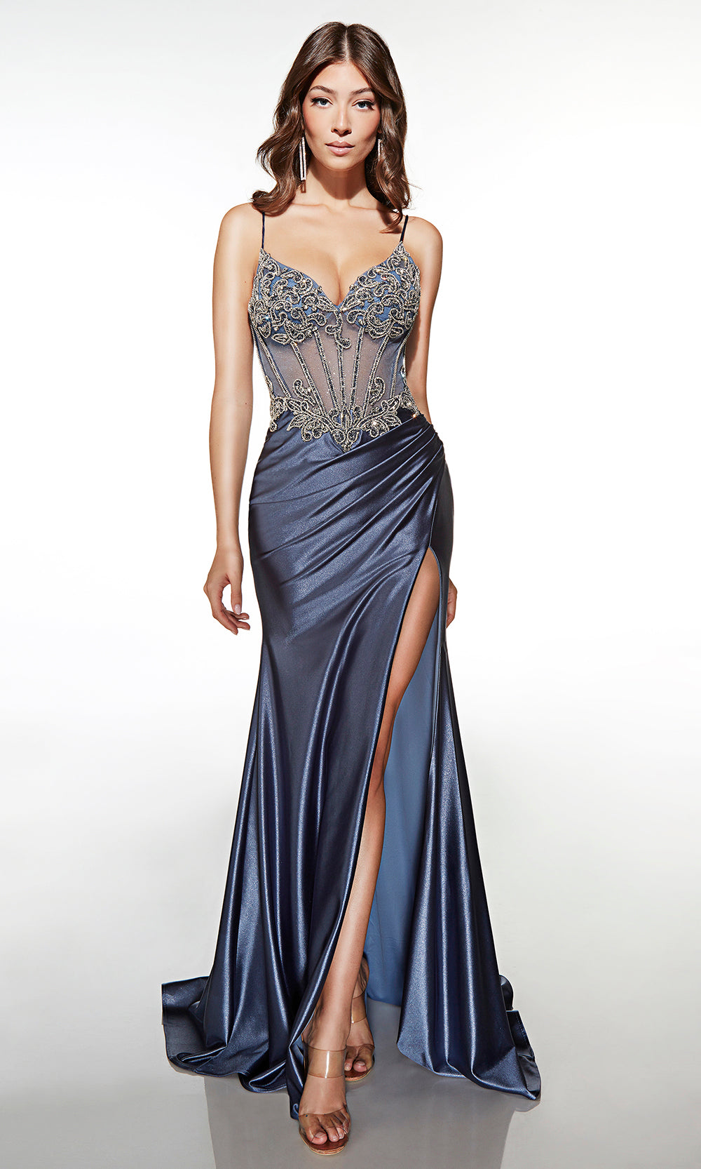 Alyce Paris 62154 - Beaded Bodice Gown with High Slit - view 5