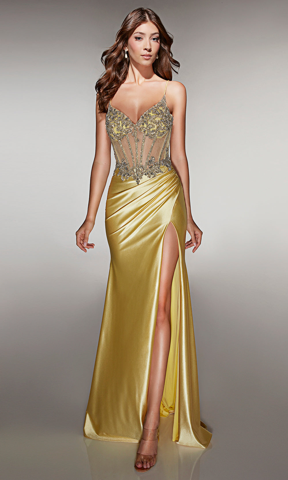Alyce Paris 62154 - Beaded Bodice Gown with High Slit - view 8