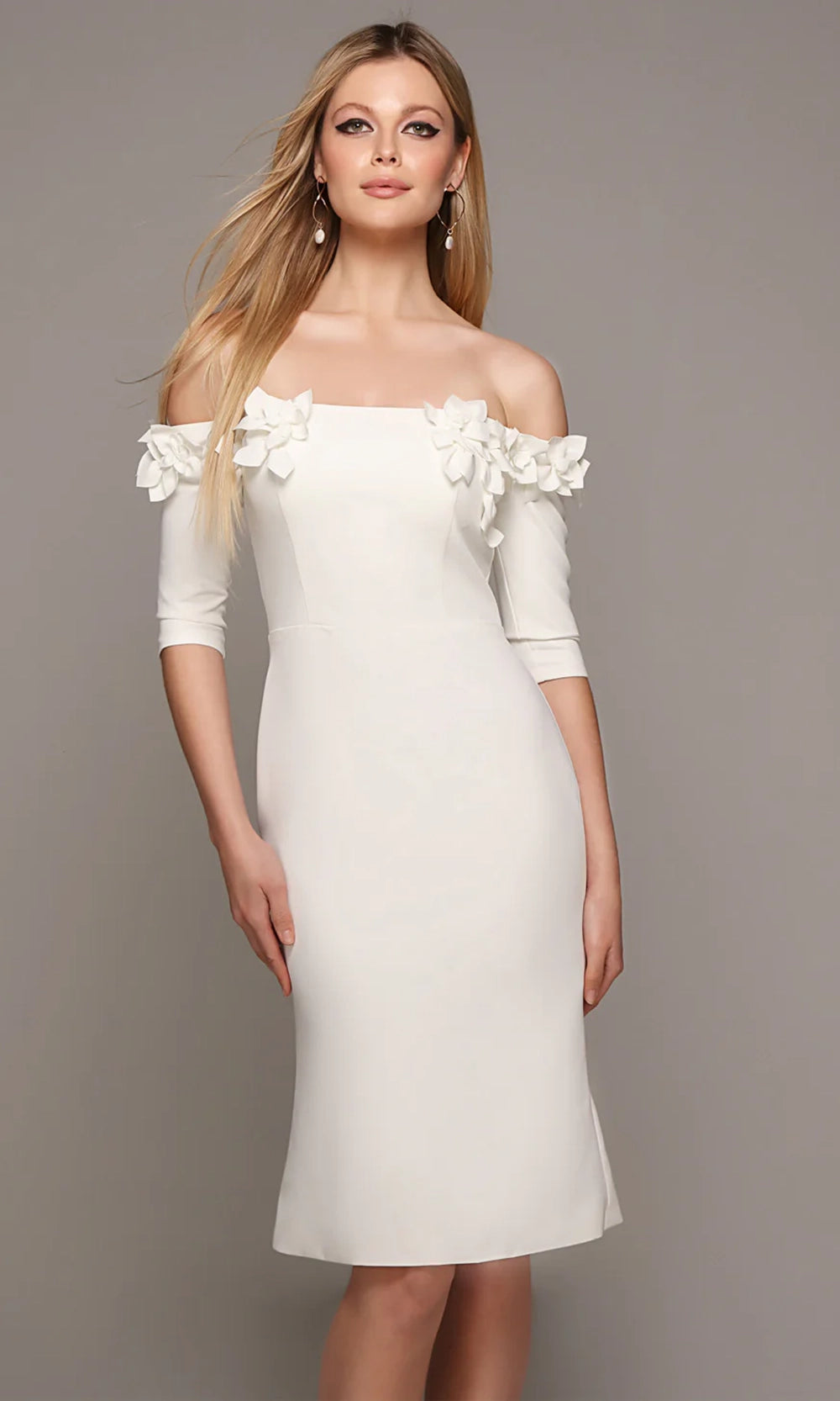 Alyce Paris 70003 - Off Shoulder Fitted Dress with Floral Accents - back view