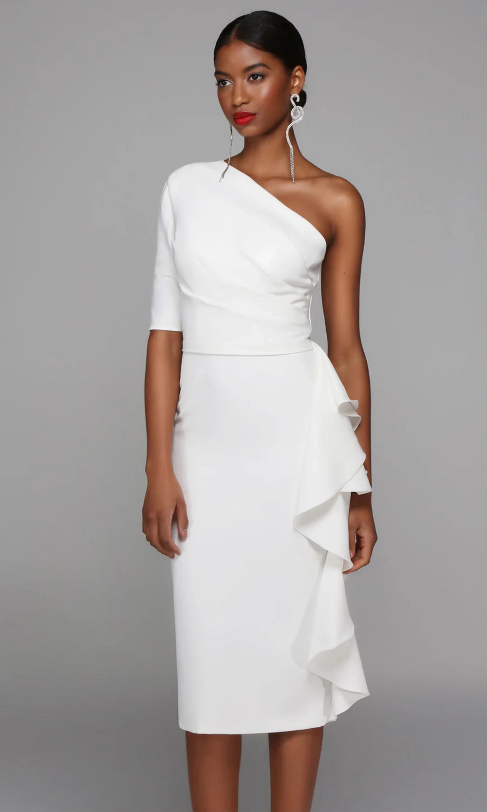 Alyce Paris 70006 - One Shoulder Ruffle Knee-Length Dress - view 4
