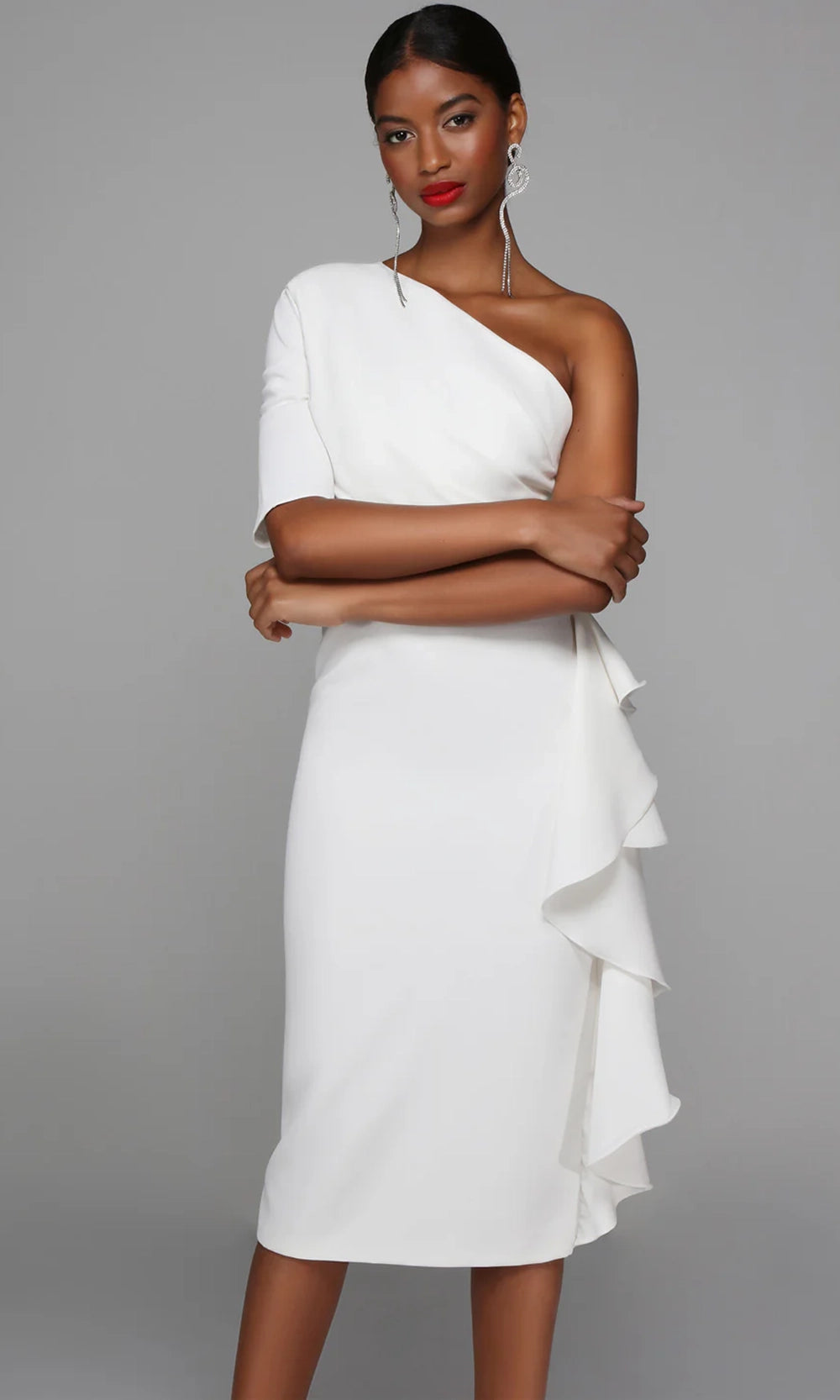 Alyce Paris 70006 - One Shoulder Ruffle Knee-Length Dress - view 6