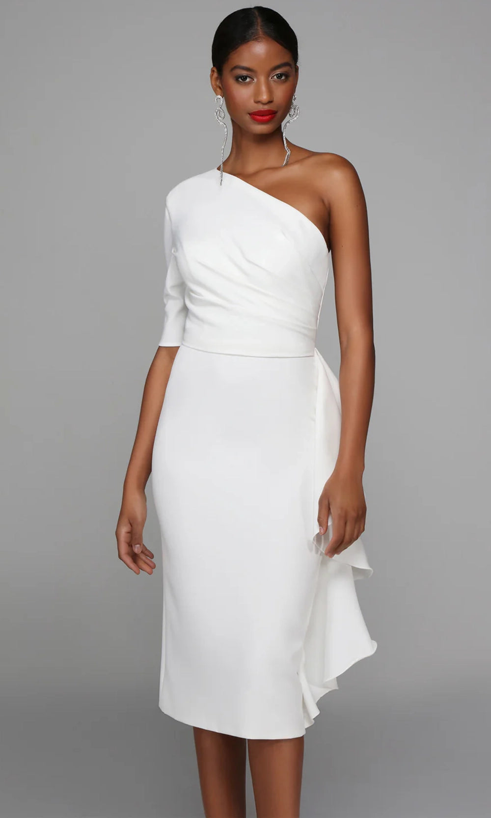 Alyce Paris 70006 - One Shoulder Ruffle Knee-Length Dress - view 8