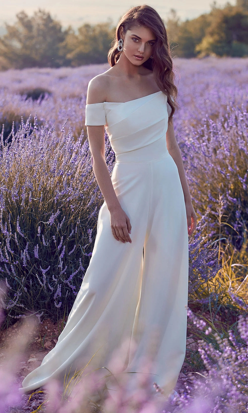 Alyce Paris 70014 - Pleated Off Shoulder Bridal Jumpsuit - view 5