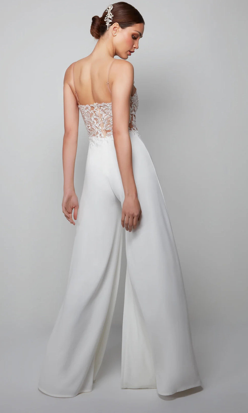 Alyce Paris 70017 - Sheer Lace Bodice Wide-Leg Jumpsuit - view 4