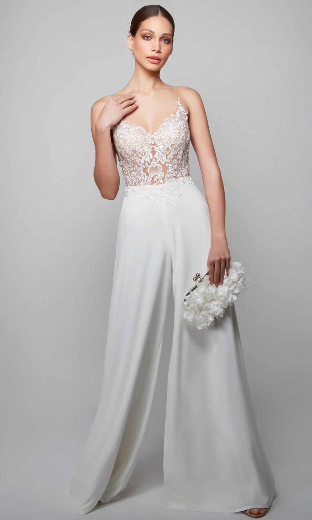 Alyce Paris 70017 - Sheer Lace Bodice Wide-Leg Jumpsuit - designer homecoming dress at Silhouette Dresses