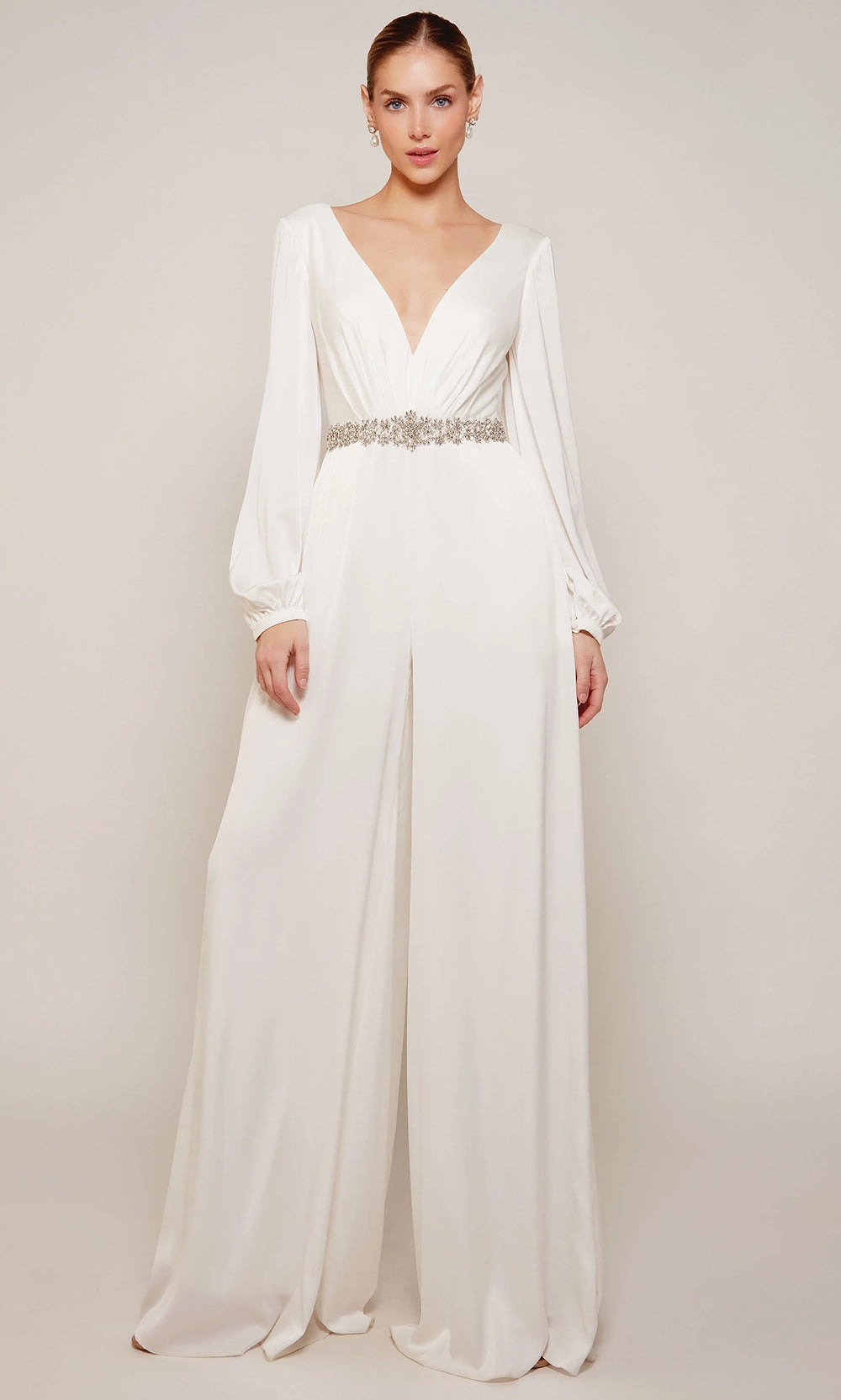 Alyce Paris 70031 - Plunging Neck Jumpsuit with Beaded Waist - designer formal jumpsuit at Silhouette Dresses