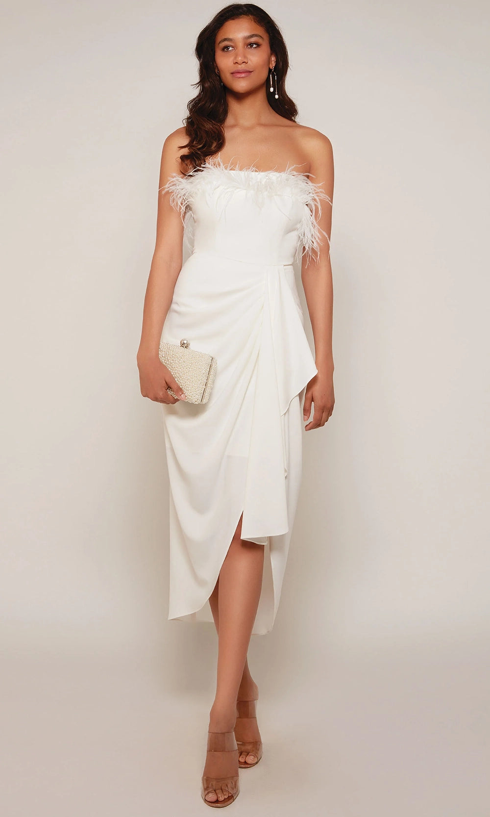 Alyce Paris 70034 - Strapless Feather Accent Tea-Length Dress - designer wedding dress at Silhouette Dresses
