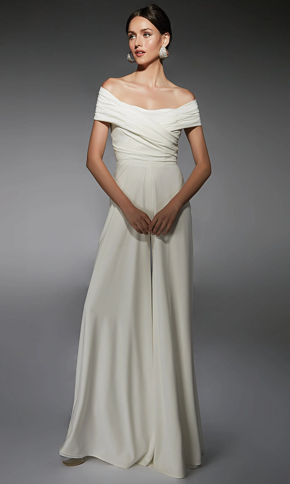 Alyce Paris 70067 - Elegant Off Shoulder Ruched Jumpsuit - back view