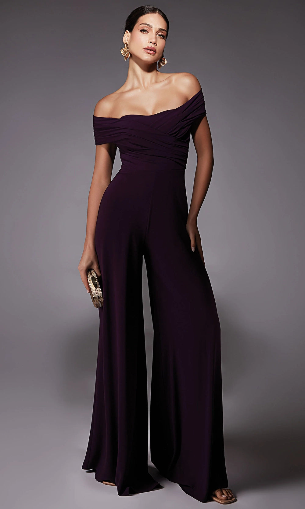 Alyce Paris 70067 - Elegant Off Shoulder Ruched Jumpsuit - view 5
