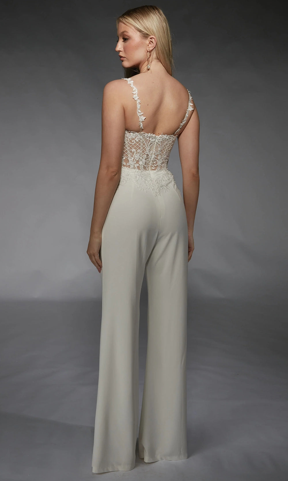 Alyce Paris 70074 - Illusion Lace Bodice Sleeveless Jumpsuit - detail view