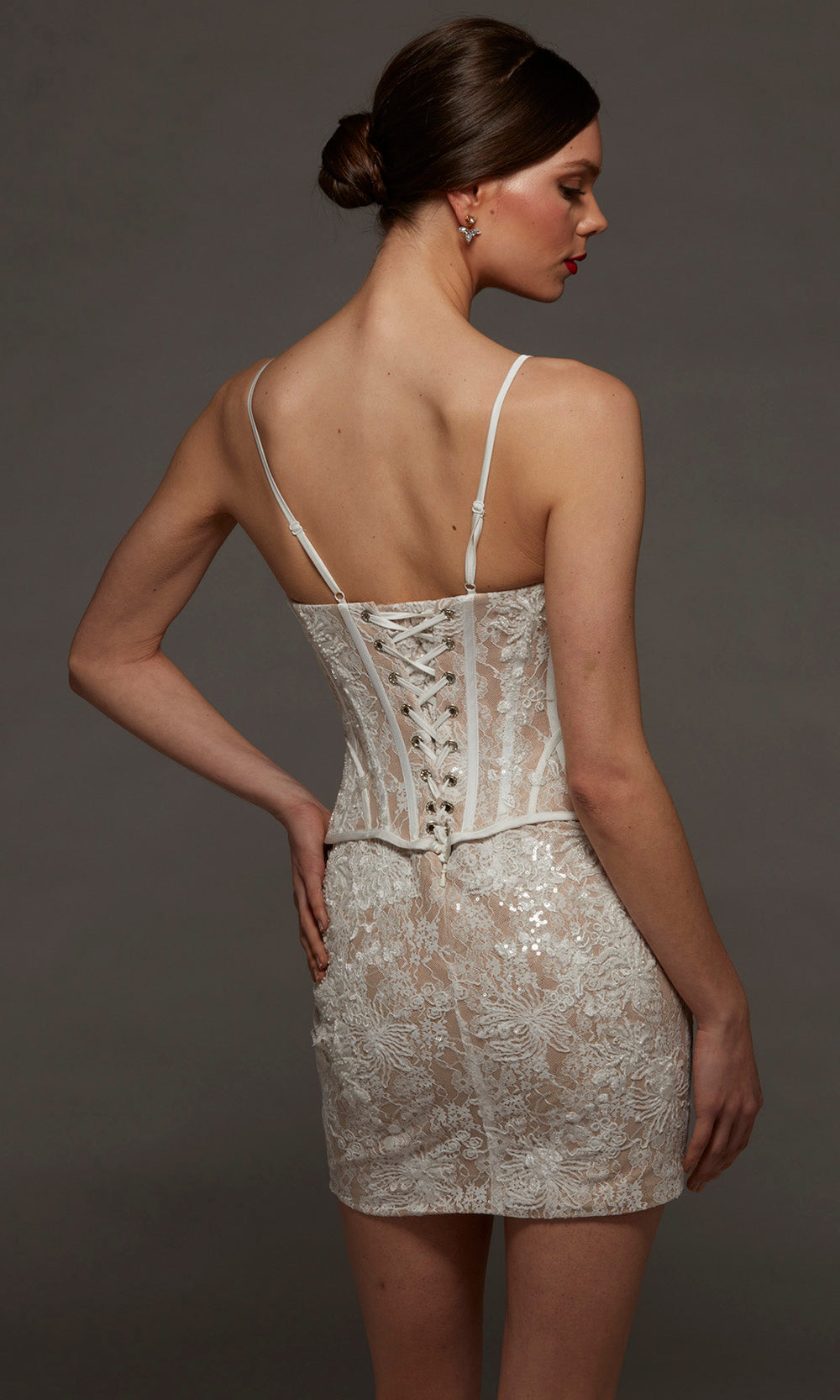 Alyce Paris 70115 - Spaghetti Strap Embroidered Lace Mini Dress