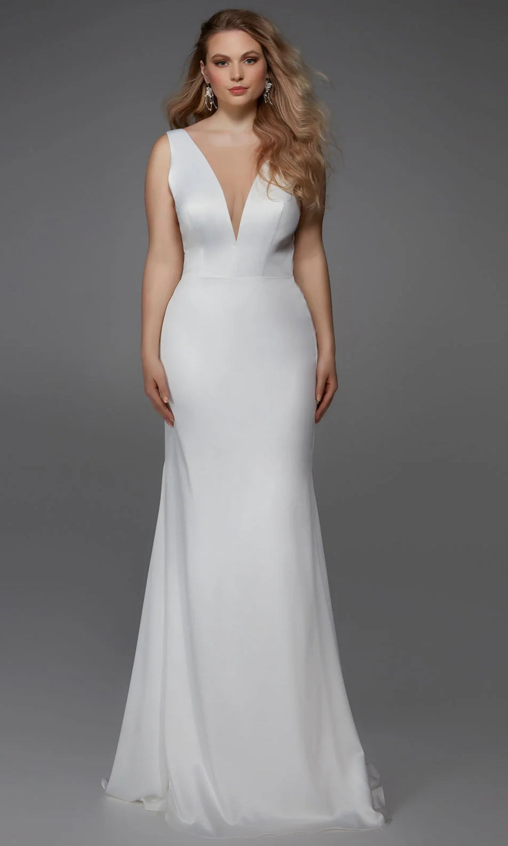 Alyce Paris 7019 - Plunging V-Neck Bridal Gown with Ruffle Overskirt - designer wedding dress at Silhouette Dresses