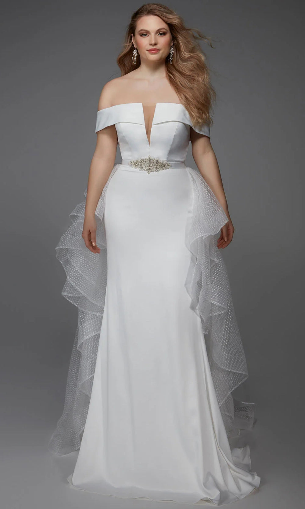 Alyce Paris 7020 - Off Shoulder Dot Net Overskirt Bridal Gown - designer wedding dress at Silhouette Dresses