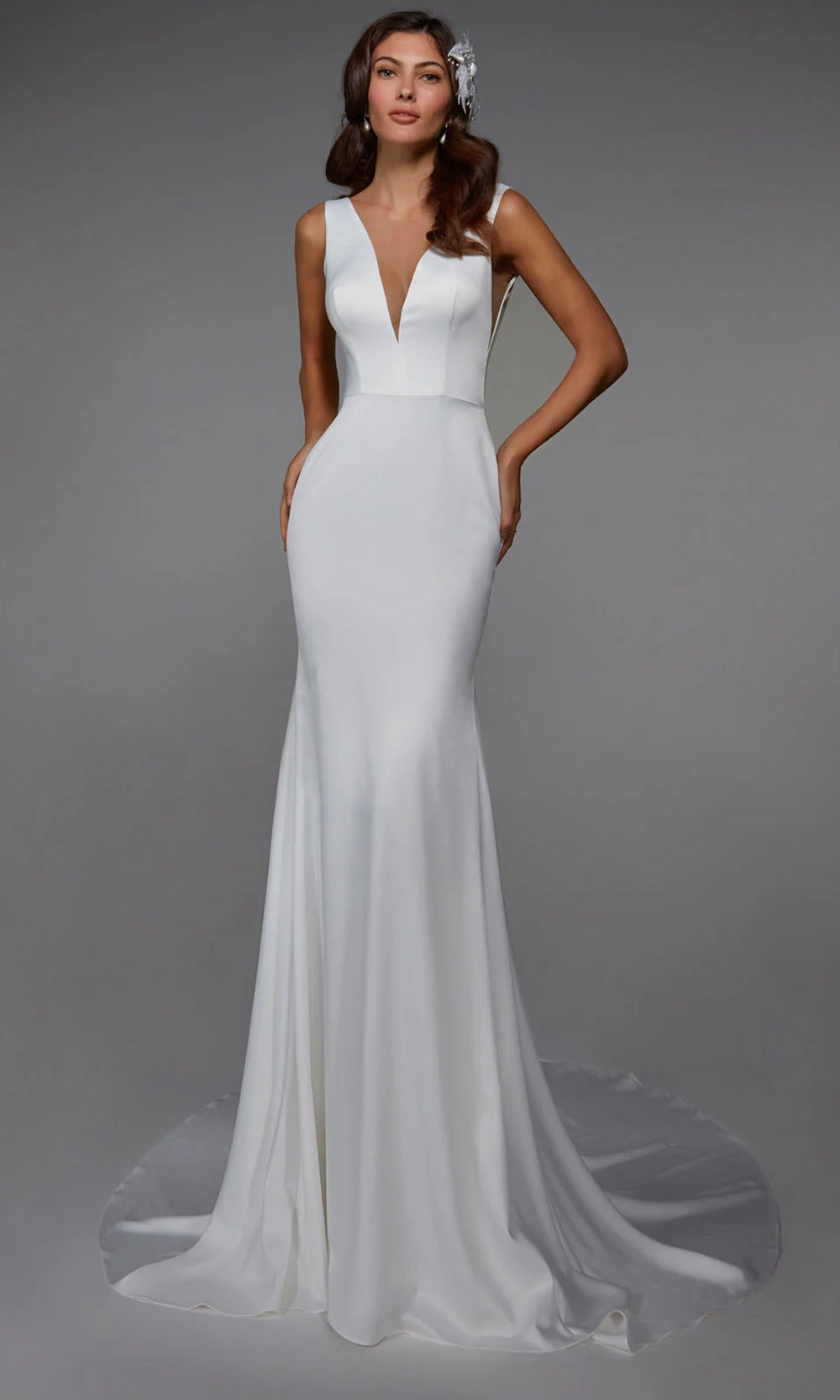 Alyce Paris 7021 - Plunging V-Neck Sleek Trumpet Dress - designer formal gown at Silhouette Dresses
