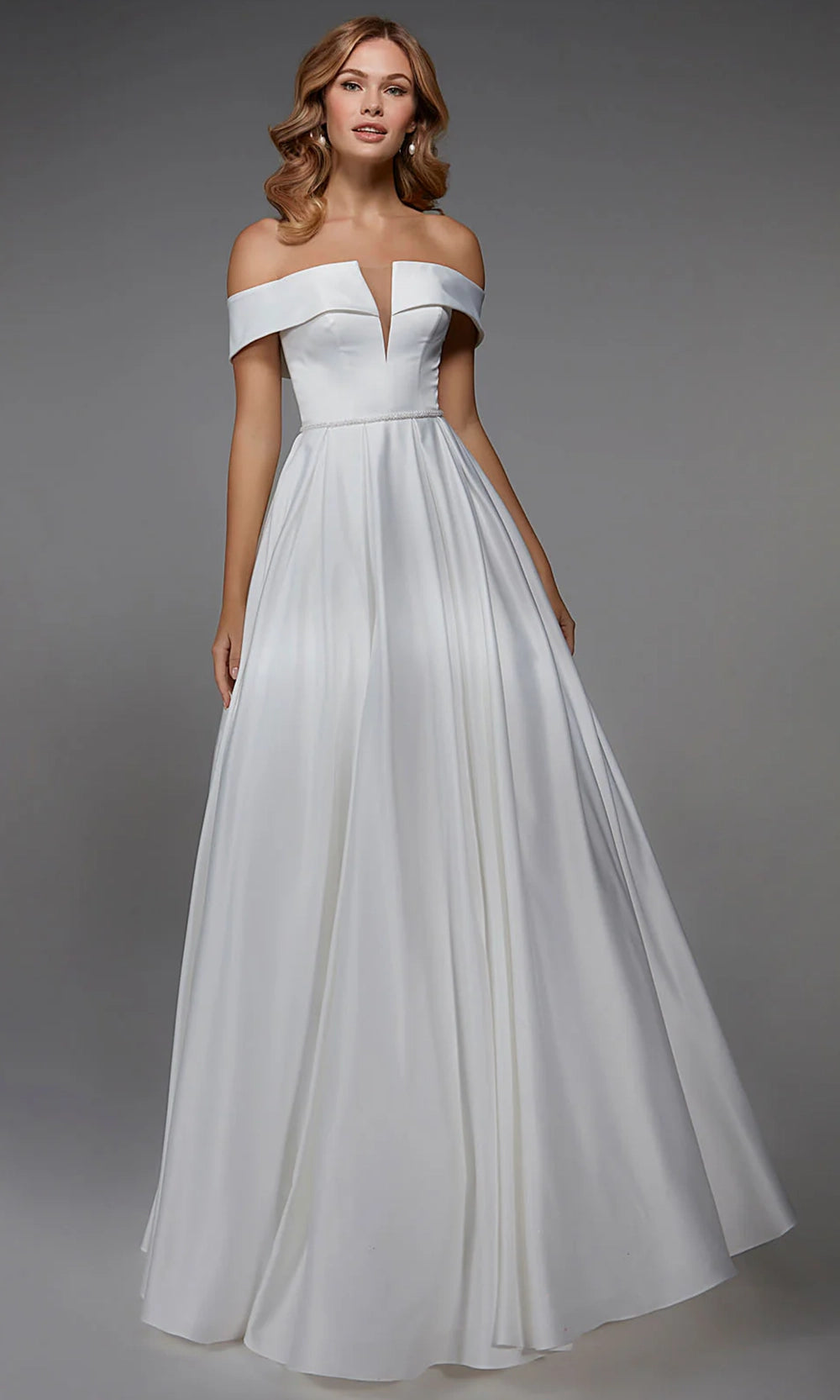 Alyce Paris 7023 - Off Shoulder Box Pleated A-Line Gown - designer wedding dress at Silhouette Dresses