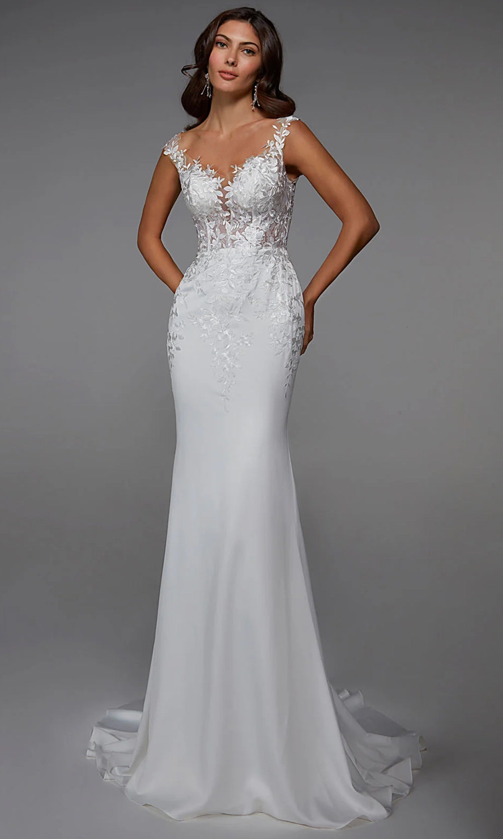 Alyce Paris 7026 - Off Shoulder Sheath Gown with Floral Lace - back view
