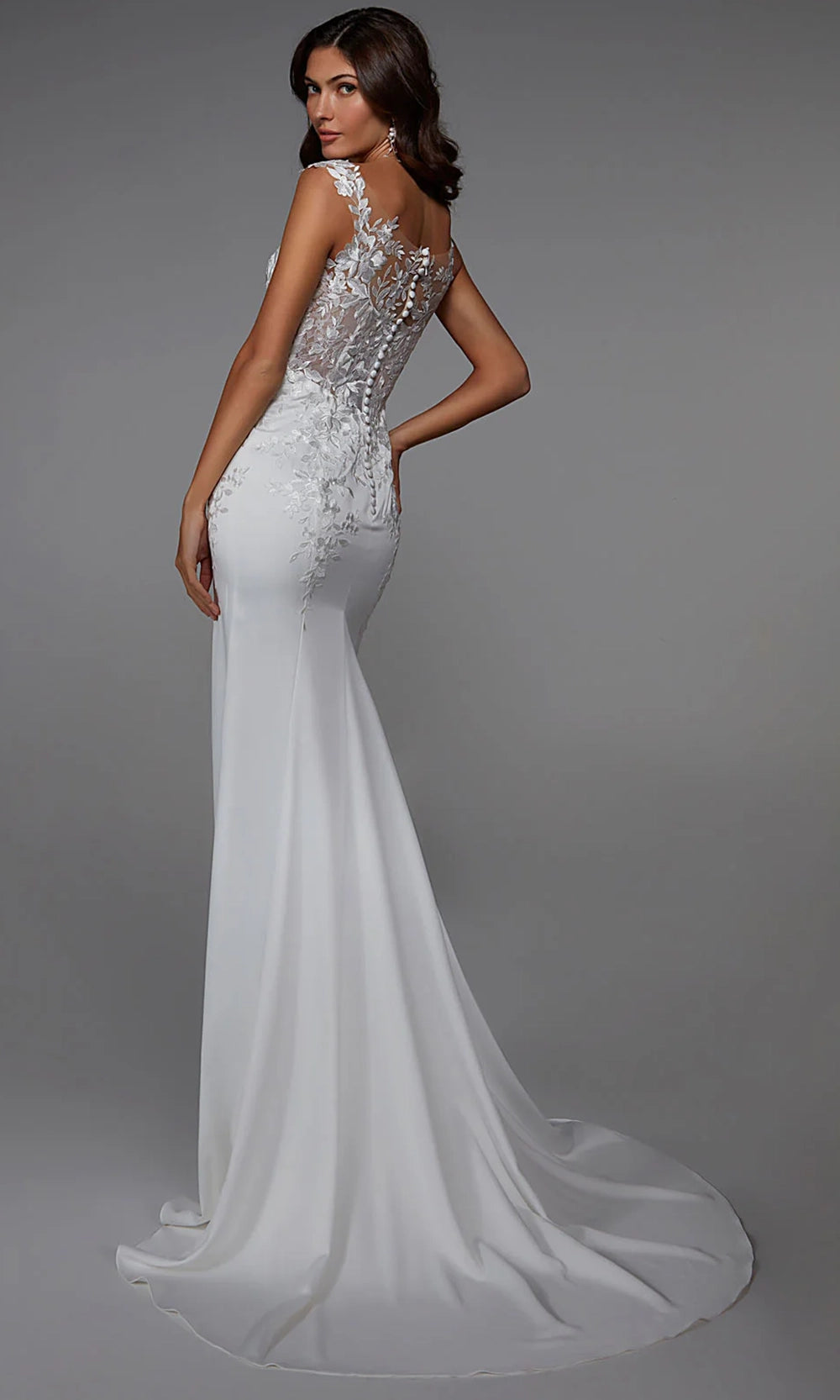 Alyce Paris 7026 - Off Shoulder Sheath Gown with Floral Lace - detail view