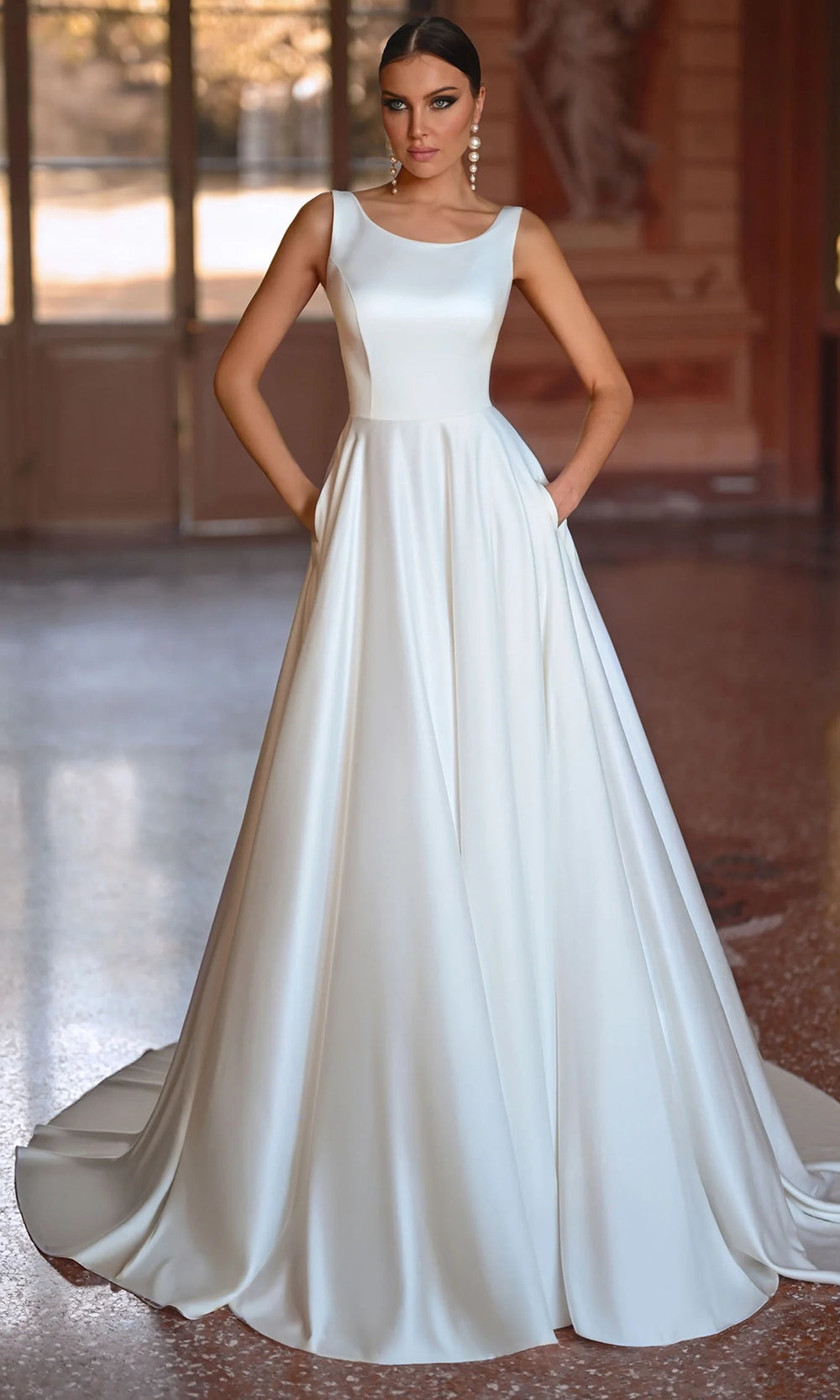 Alyce Paris 7053 - Bateau Neck Satin A-Line Bridal Gown - back view
