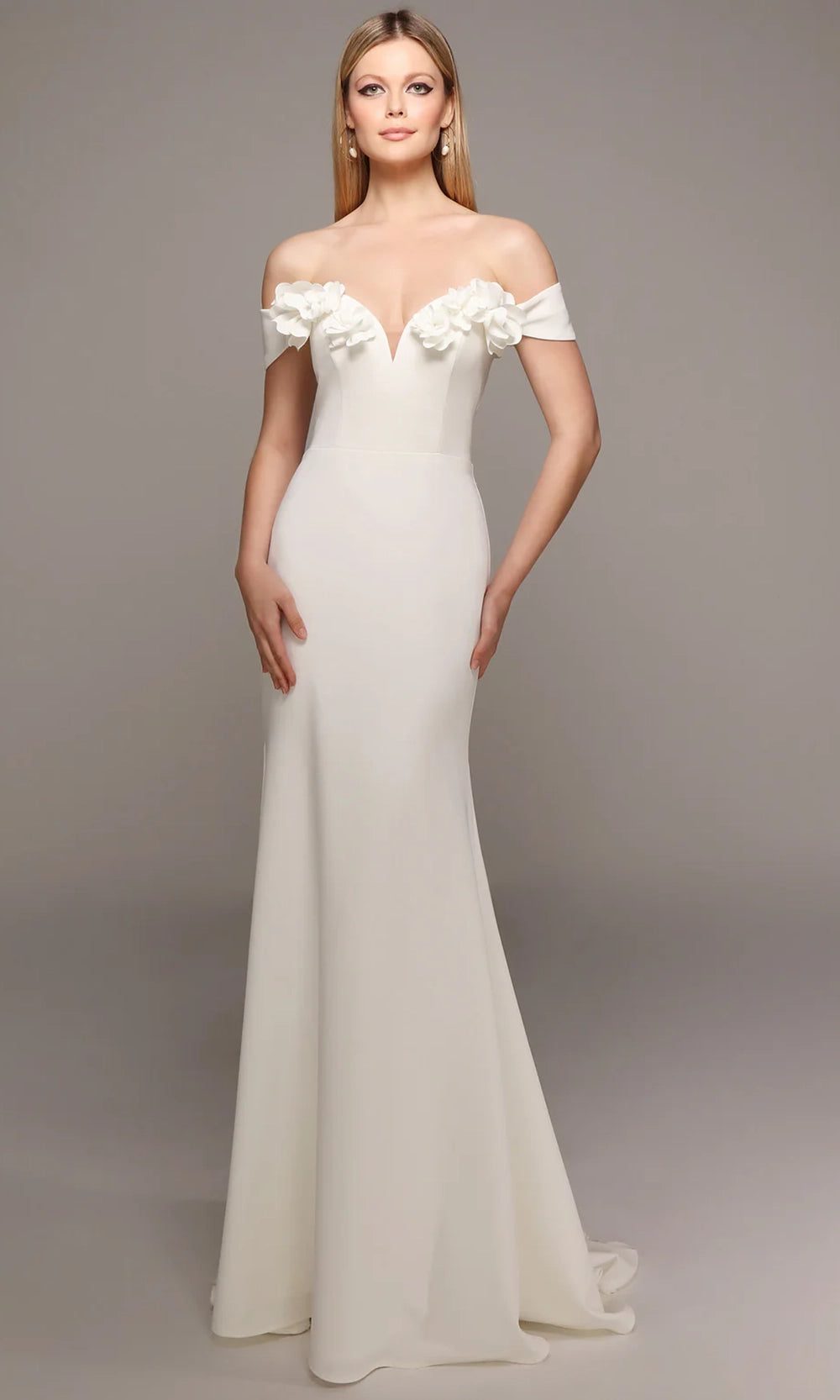 Alyce Paris 7062 - Off Shoulder Floral Appliqued Gown - detail view
