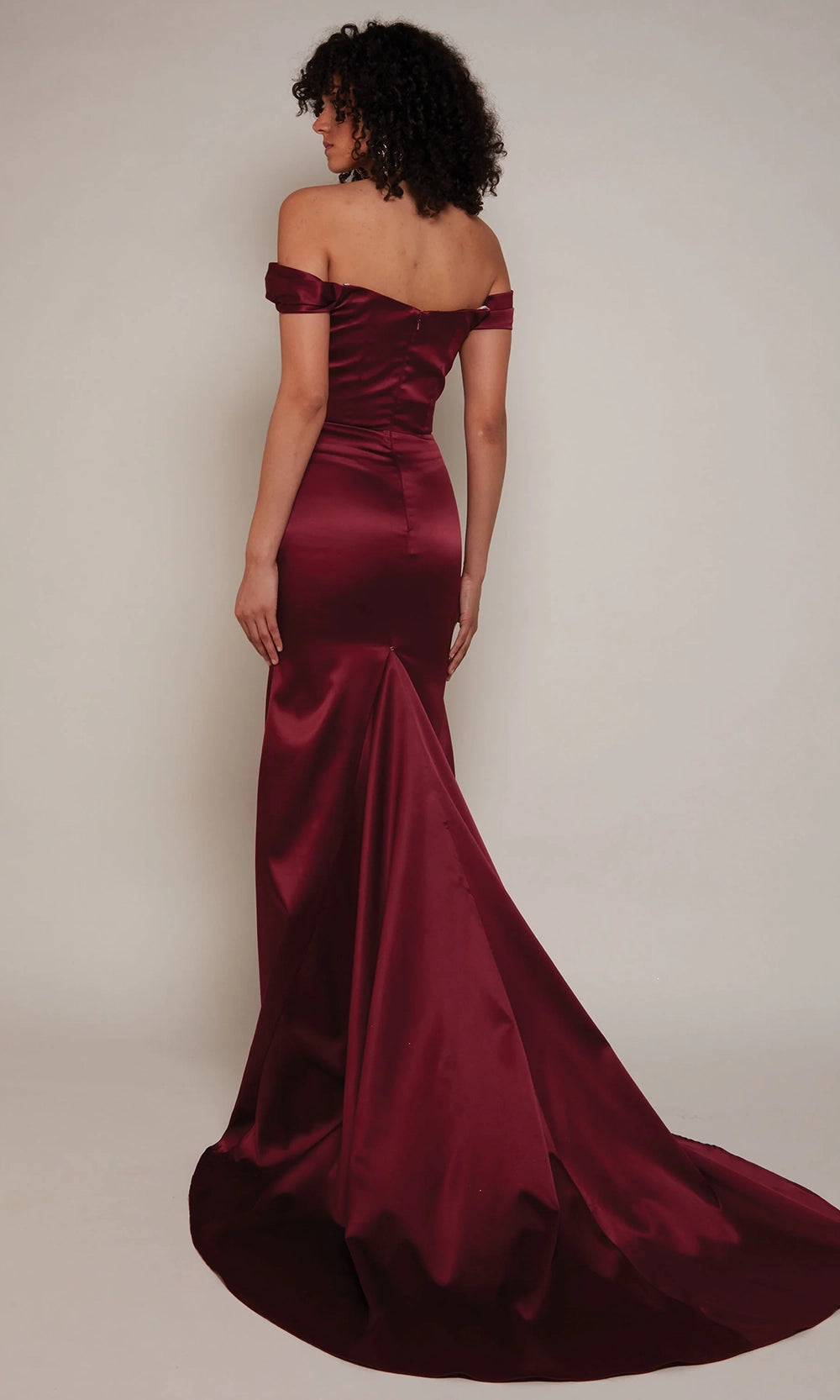 Alyce Paris 7064 - Ruched Ornate Off Shoulder Satin Gown - detail view