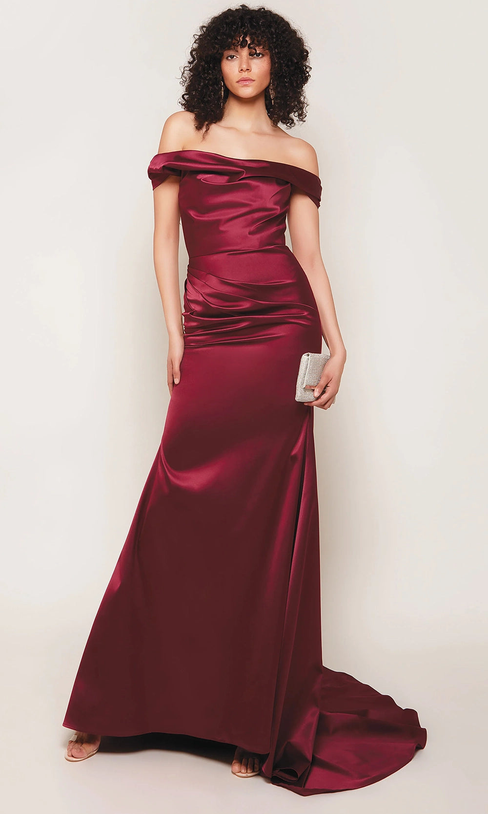 Alyce Paris 7064 - Ruched Ornate Off Shoulder Satin Gown - view 4