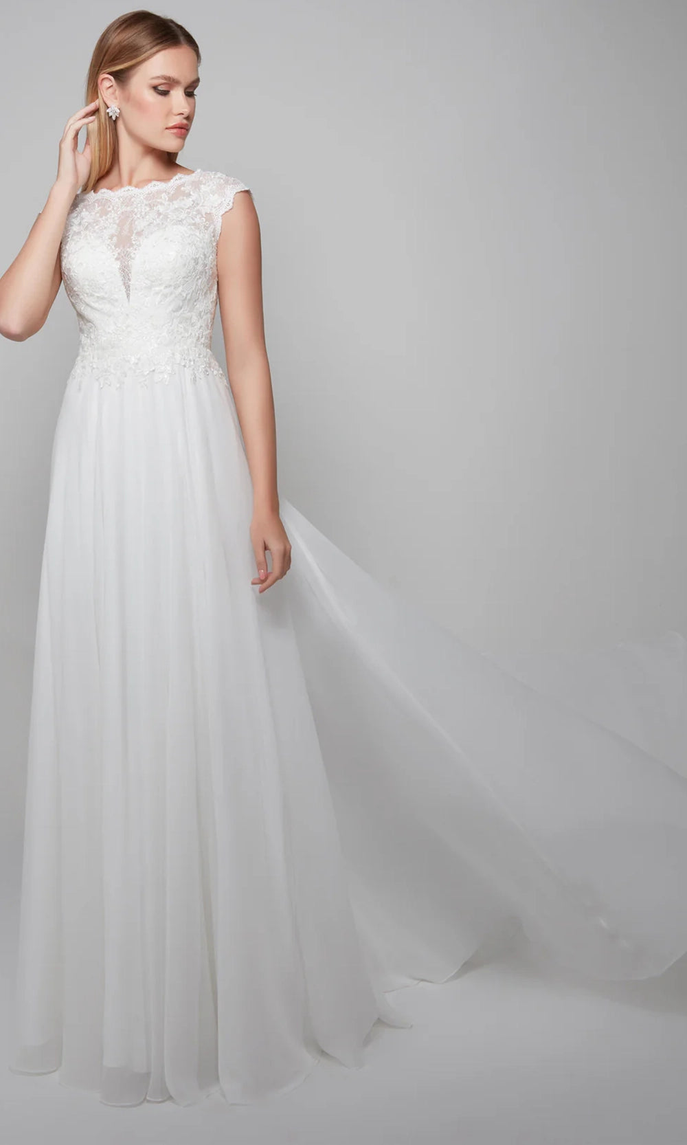 Alyce Paris 7073 - Cap Sleeve Scalloped Lace A-Line Gown - back view