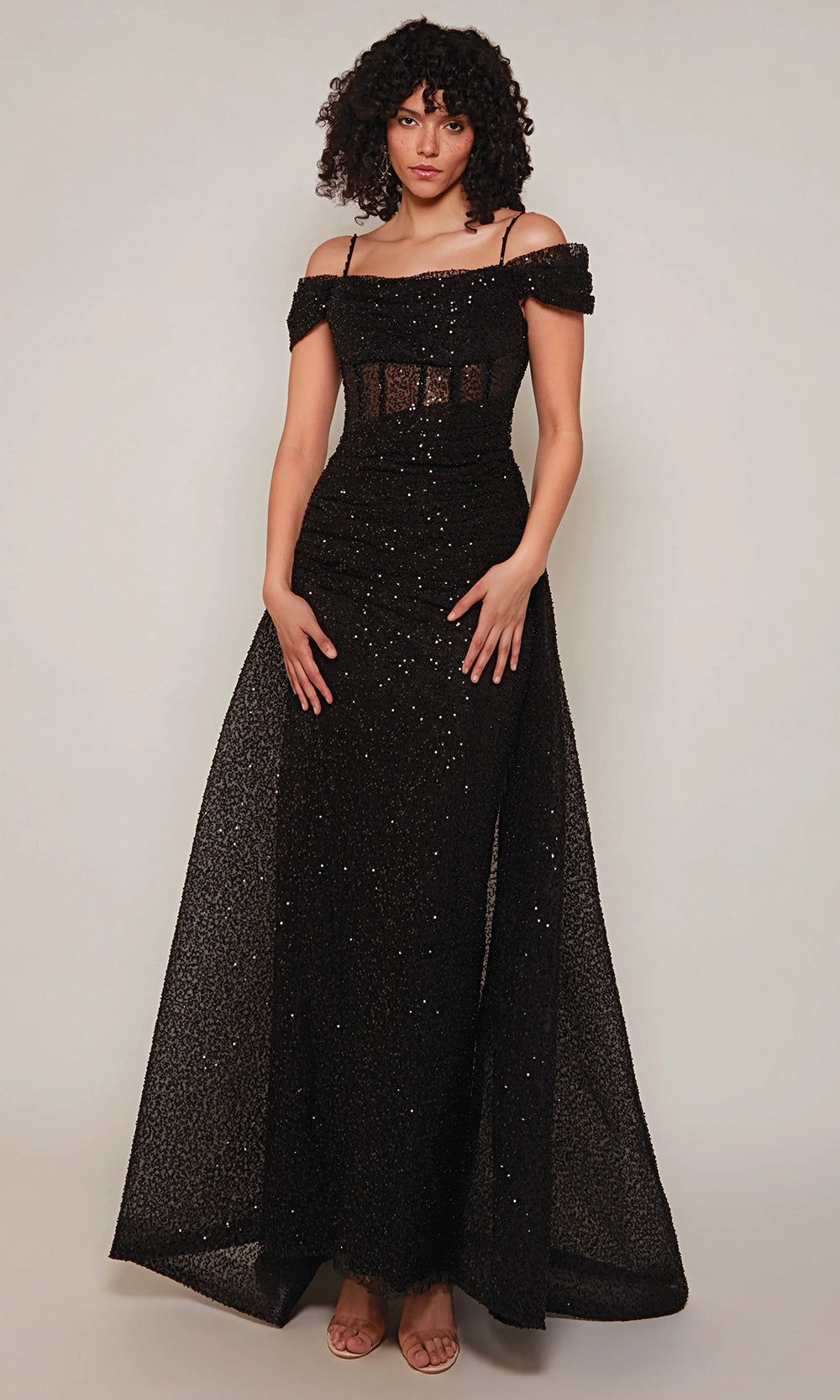 Alyce Paris 7101 - Sheer Corset Glitter Dress with Overskirt - designer formal gown at Silhouette Dresses