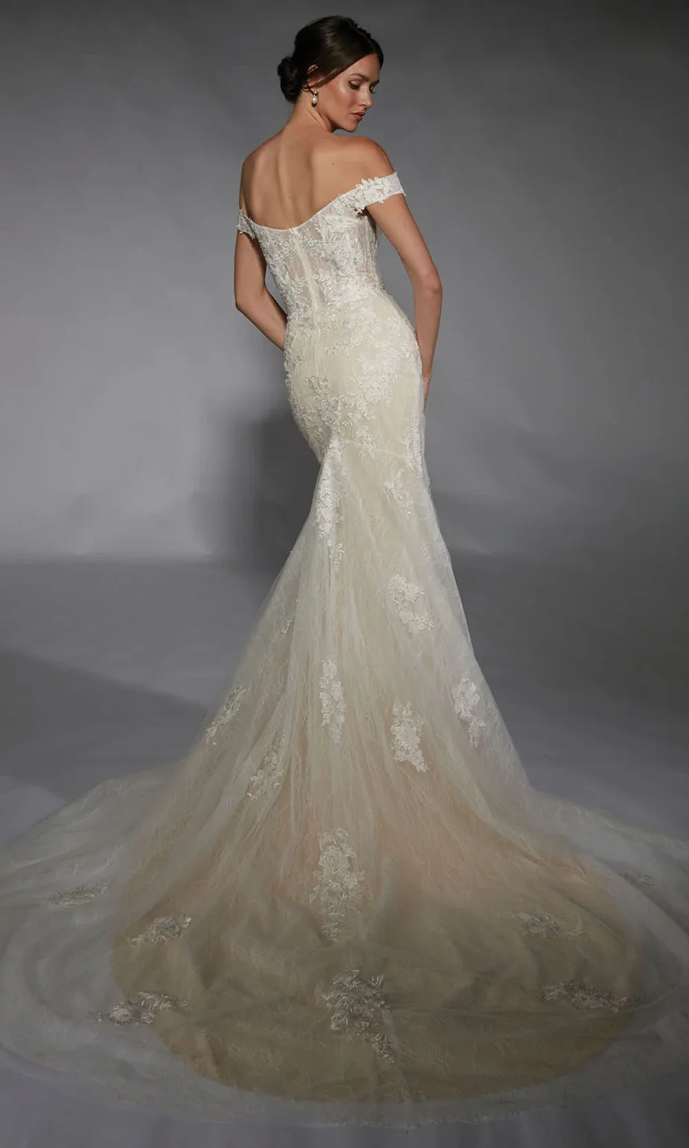 Alyce Paris 7118 - Off Shoulder Lace Fit and Flare Gown