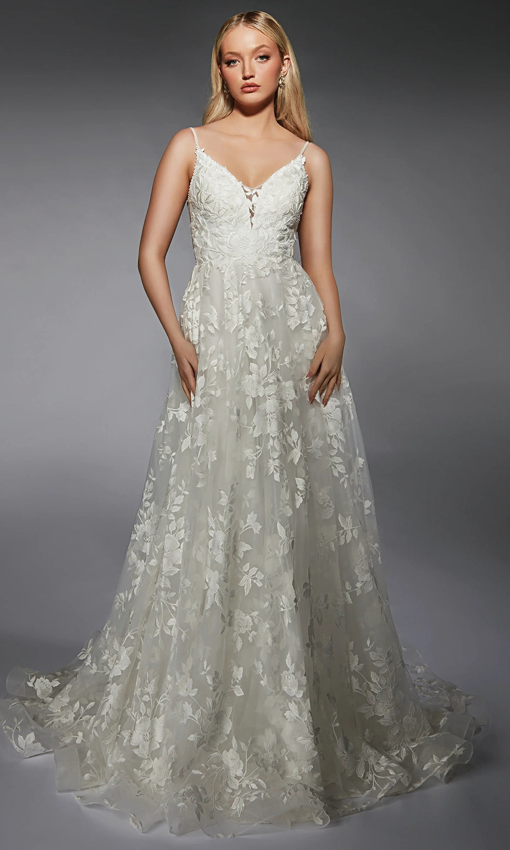 Alyce Paris 7122 - Floral Plunging V-Neck Bridal Ballgown - designer wedding dress at Silhouette Dresses