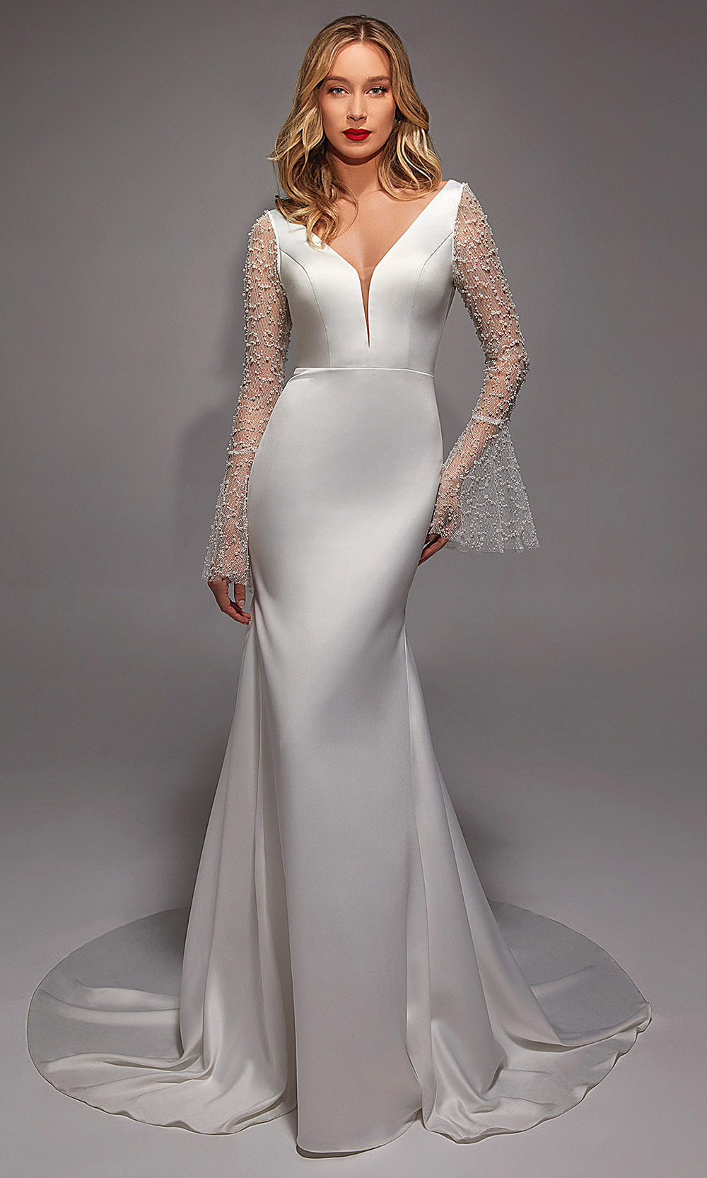 Alyce Paris 7137 - Plunging V-Neck Satin Trumpet Gown - designer wedding dress at Silhouette Dresses