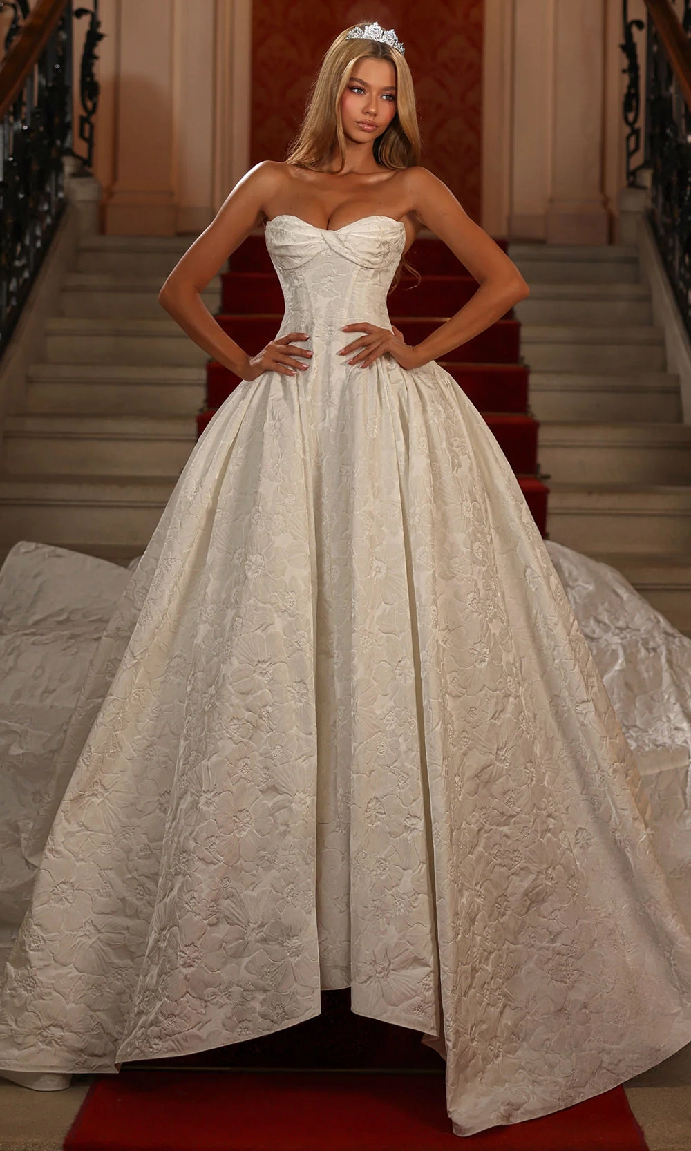 Alyce Paris 7164 - Floral Jacquard Ball Gown with Corset Bodice - back view