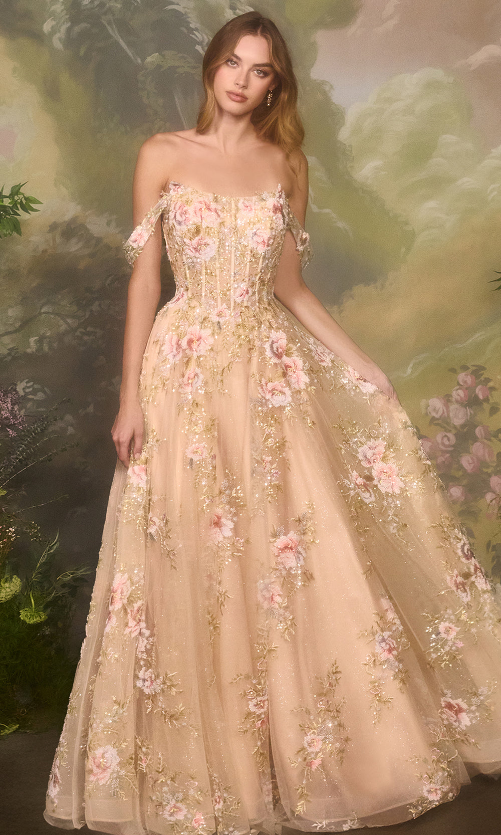 Andrea and Leo A1480 - Floral Corset Bodice A-Line Evening Dress - Silhouette Dresses