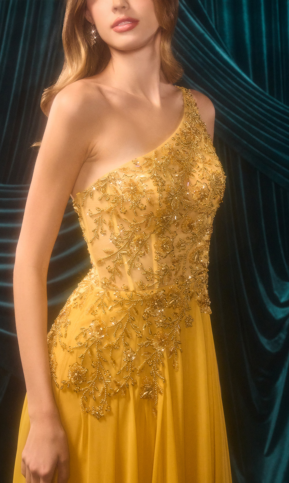 Andrea and Leo A1495 - Beaded One-Shoulder Evening Gown - detail view