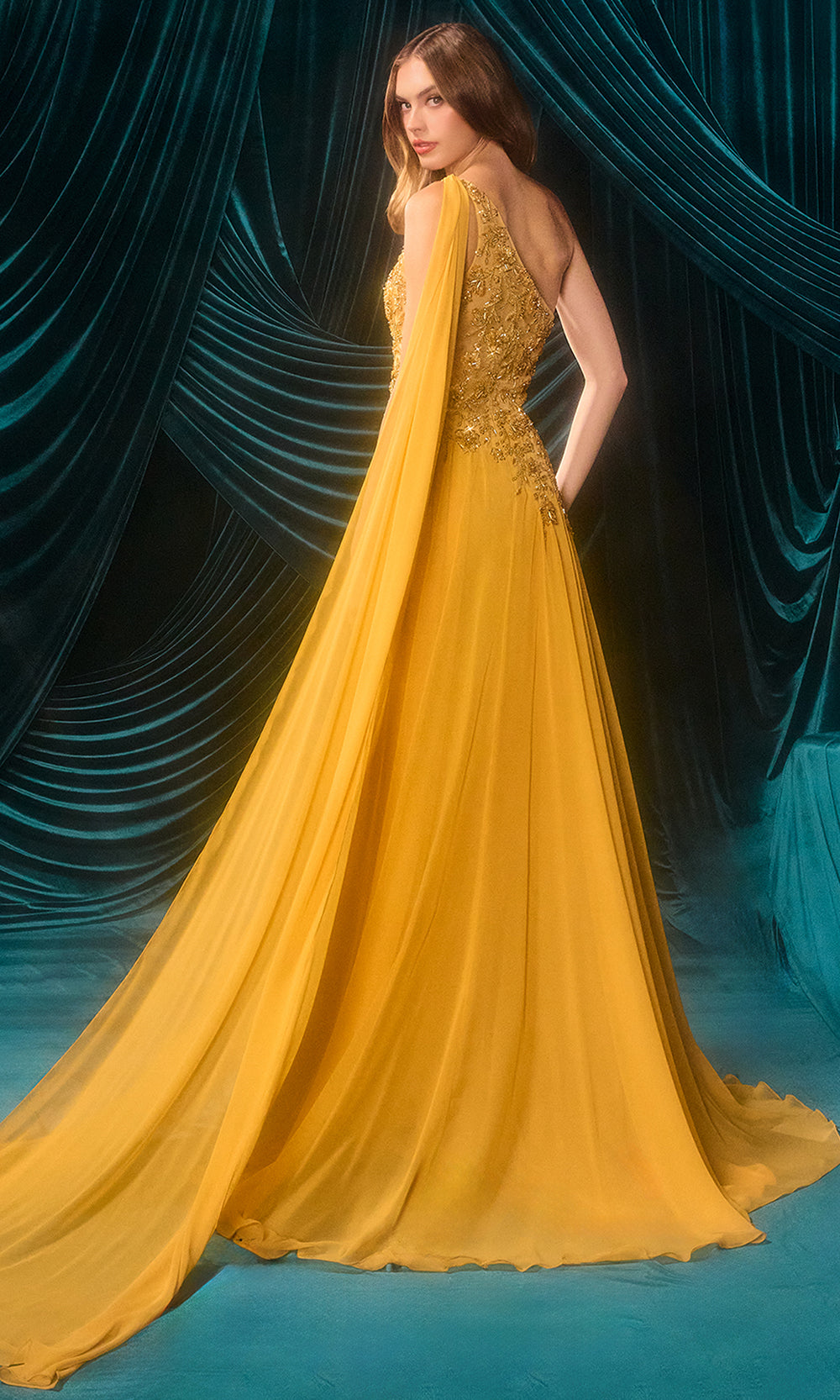 Andrea and Leo A1495 - Beaded One-Shoulder Evening Gown - back view