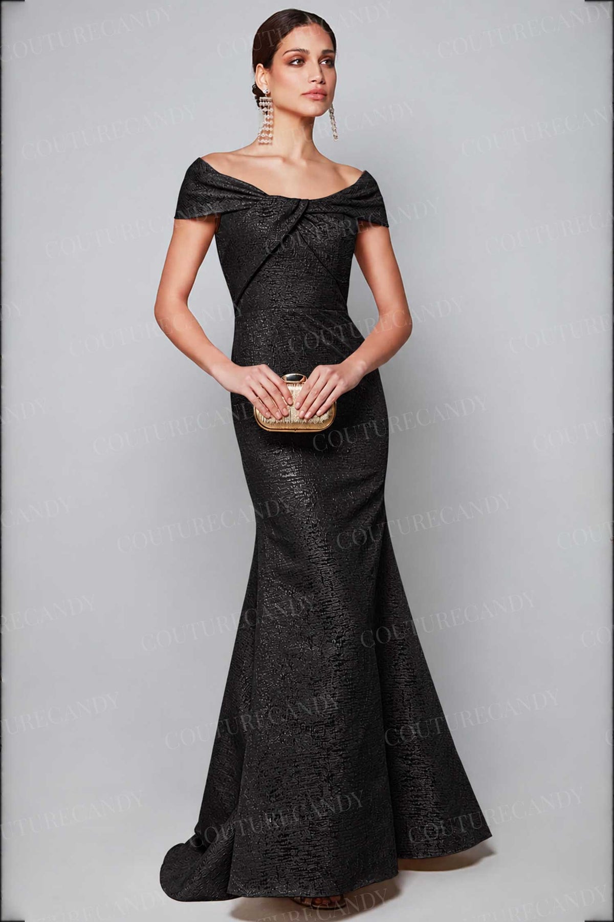 Alyce Paris 27613 Twisted Off Shoulder Jacquard Gown