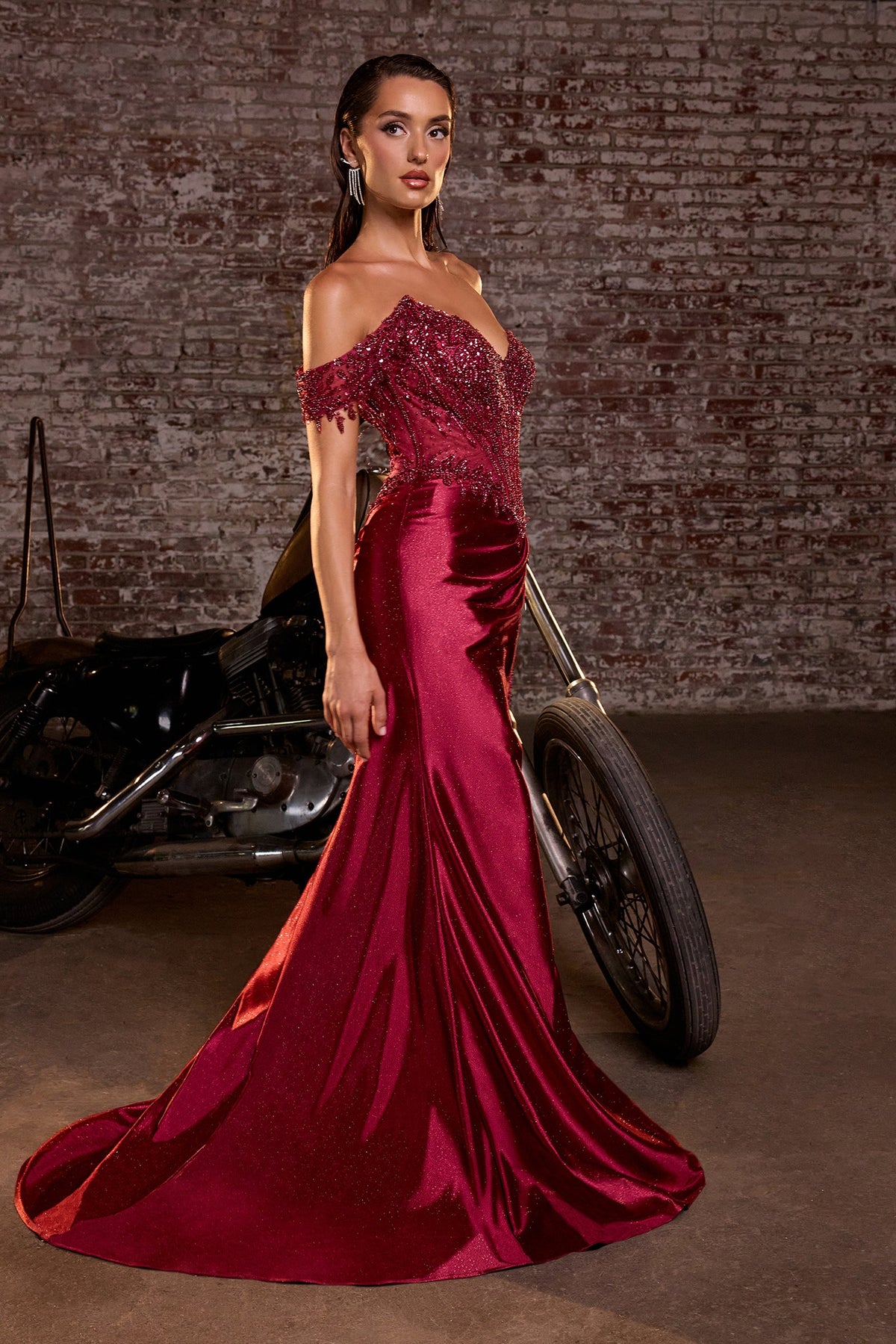 Ladivine CC456 - Draped Off Shoulder Prom Dress