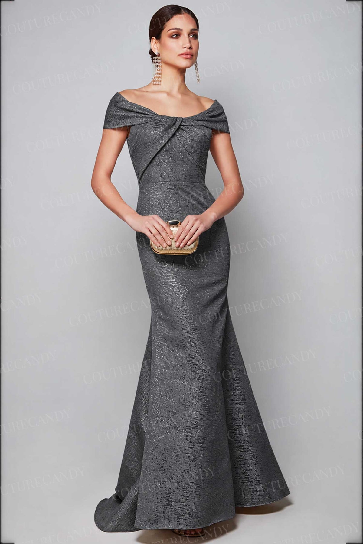 Alyce Paris 27613 Twisted Off Shoulder Jacquard Gown