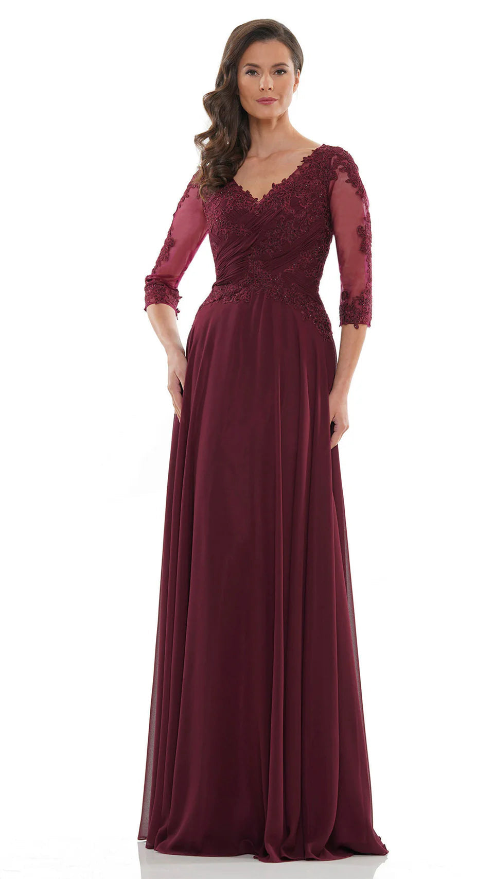 Marsoni by Colors - M237 V-Neck Beaded Lace Applique Chiffon Dress - view 8