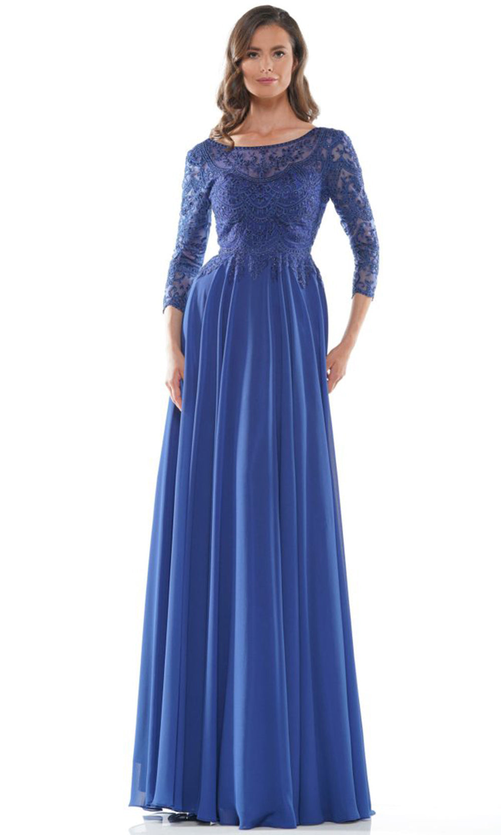 Marsoni by Colors - M238SL Embroidered Bodice Chiffon A-Line Gown - Silhouette Dresses