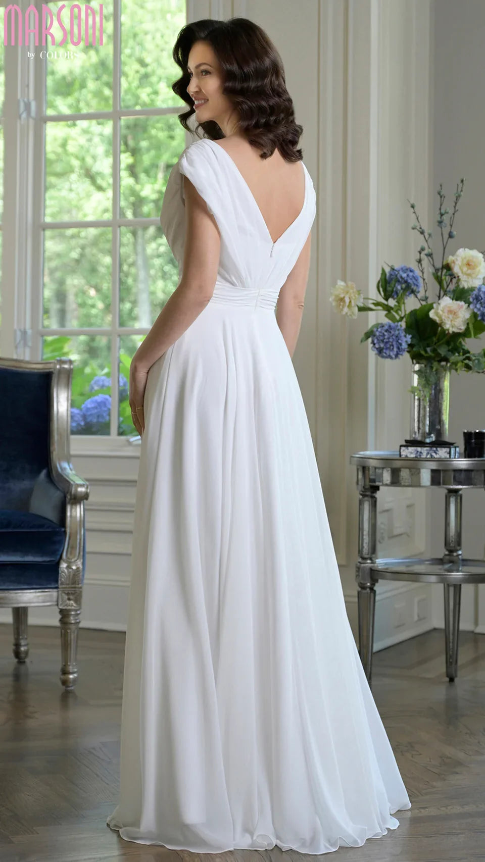 Marsoni by Colors - M251 Gathered V Neck Off Shoulder A-Line Gown