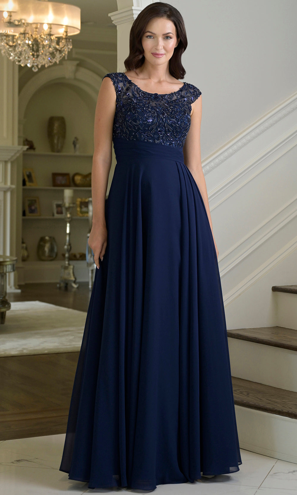 Marsoni by Colors M335 - Scoop Neckline Beaded Lace Gown - back view