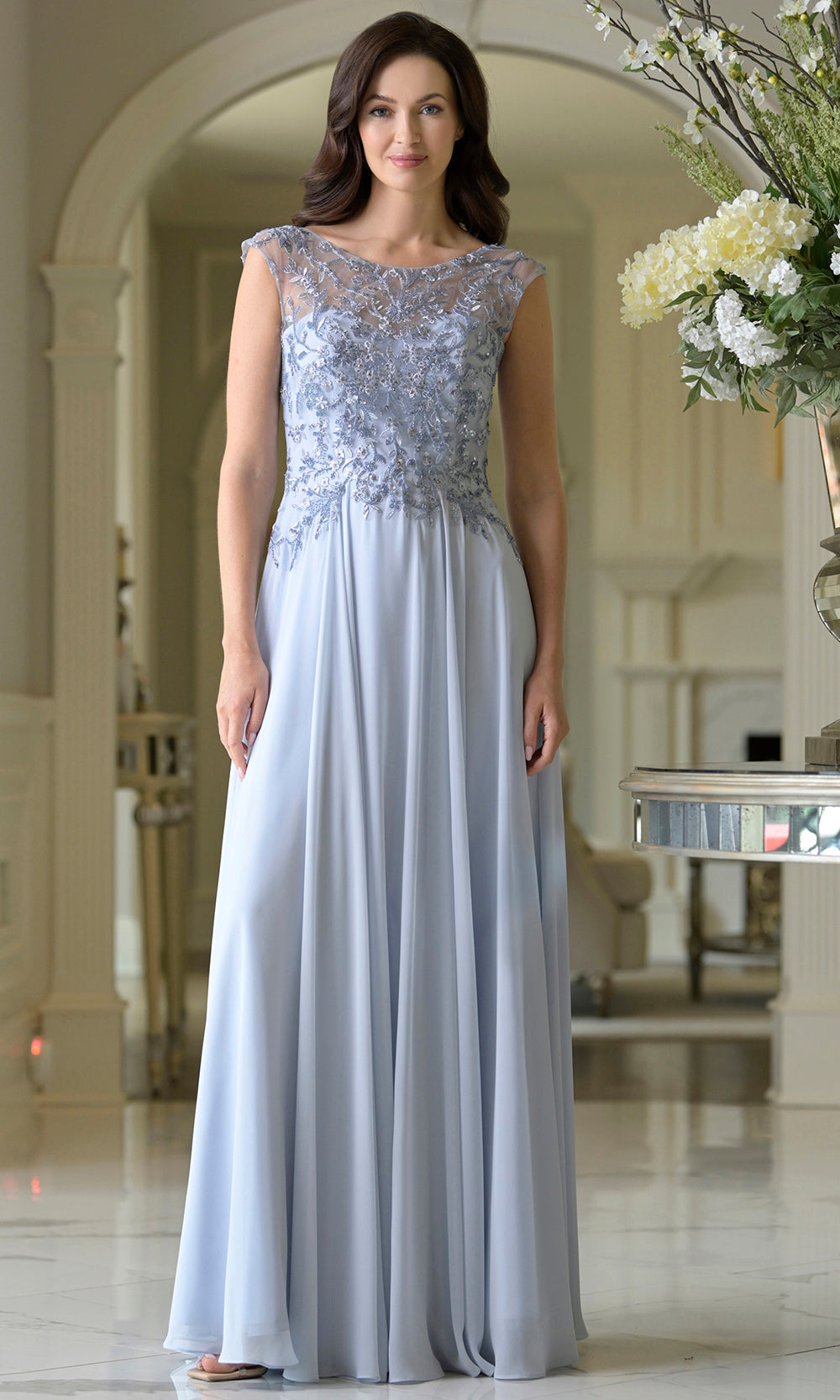 Marsoni by Colors M340 - Lace Bodice A-line Chiffon Gown - designer mother of the bride dress at Silhouette Dresses