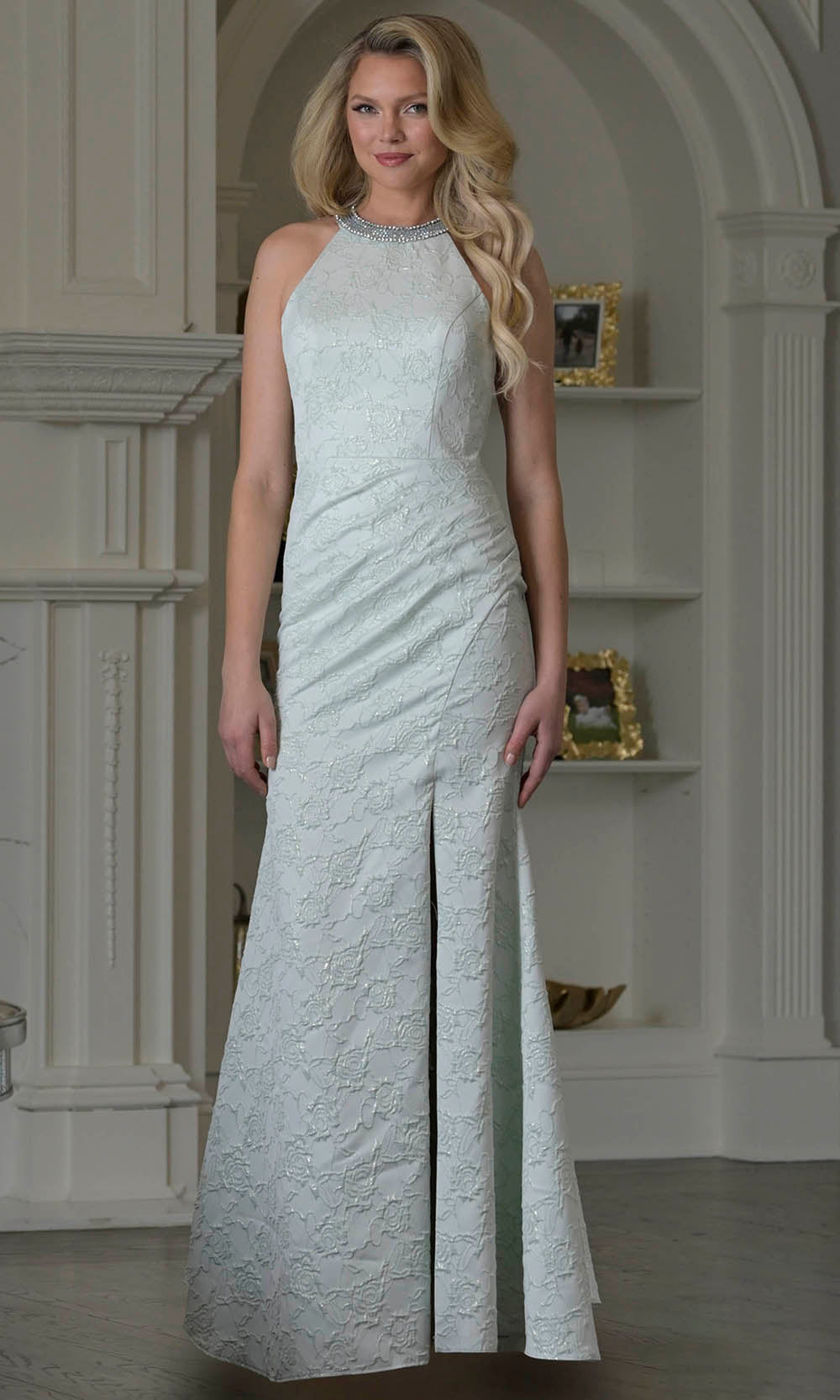 Marsoni by Colors M356 - Halter Beaded Column Formal Dress - detail view
