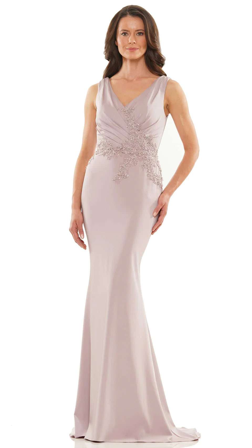 Marsoni by Colors - MV1054 Embroidered V-neck Trumpet Dress - Silhouette Dresses