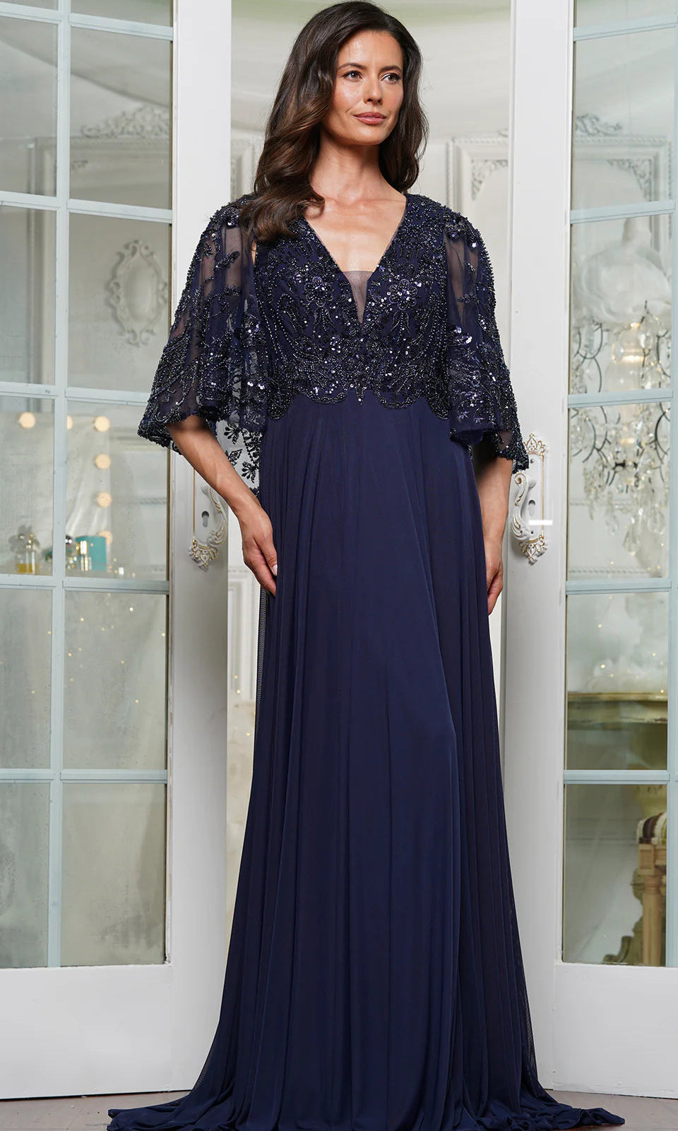 Marsoni by Colors MV1302 - Embellished Cape Evening Dress - view 5