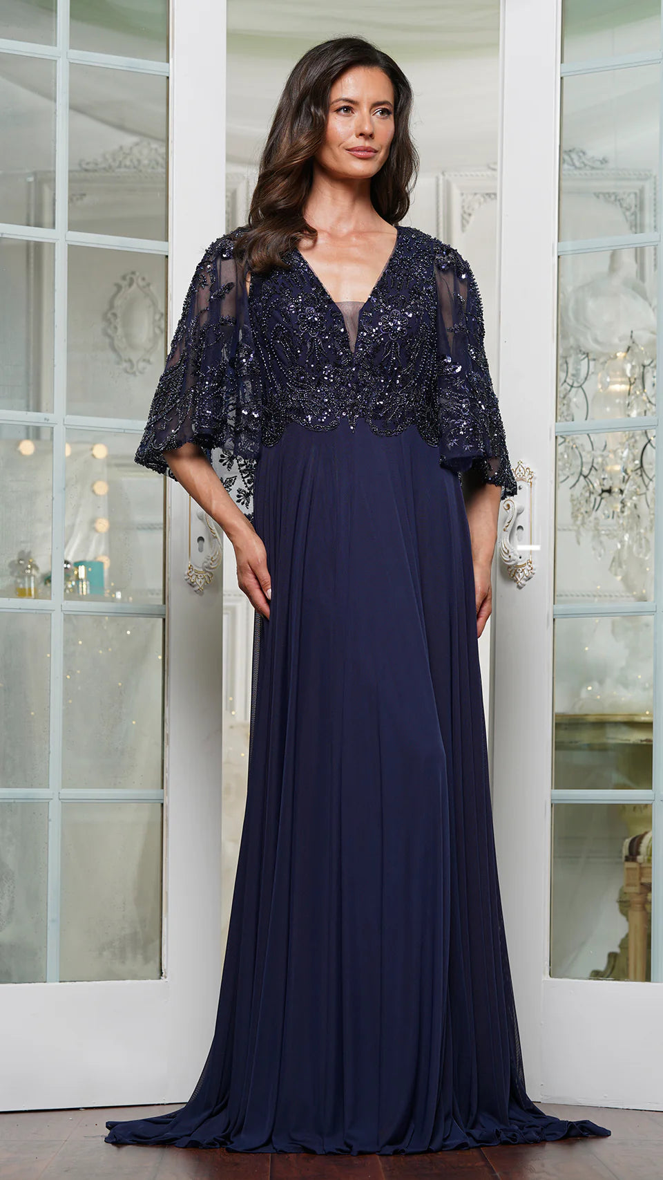 Marsoni by Colors MV1302 - Embellished Cape Evening Dress - view 5