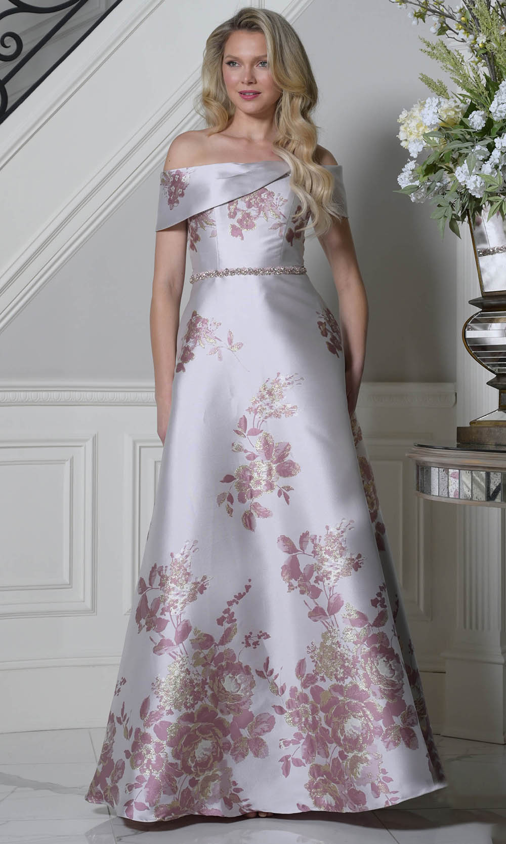 Marsoni by Colors MV1402 - Jacquard Off Shoulder A-Line Dress - view 4