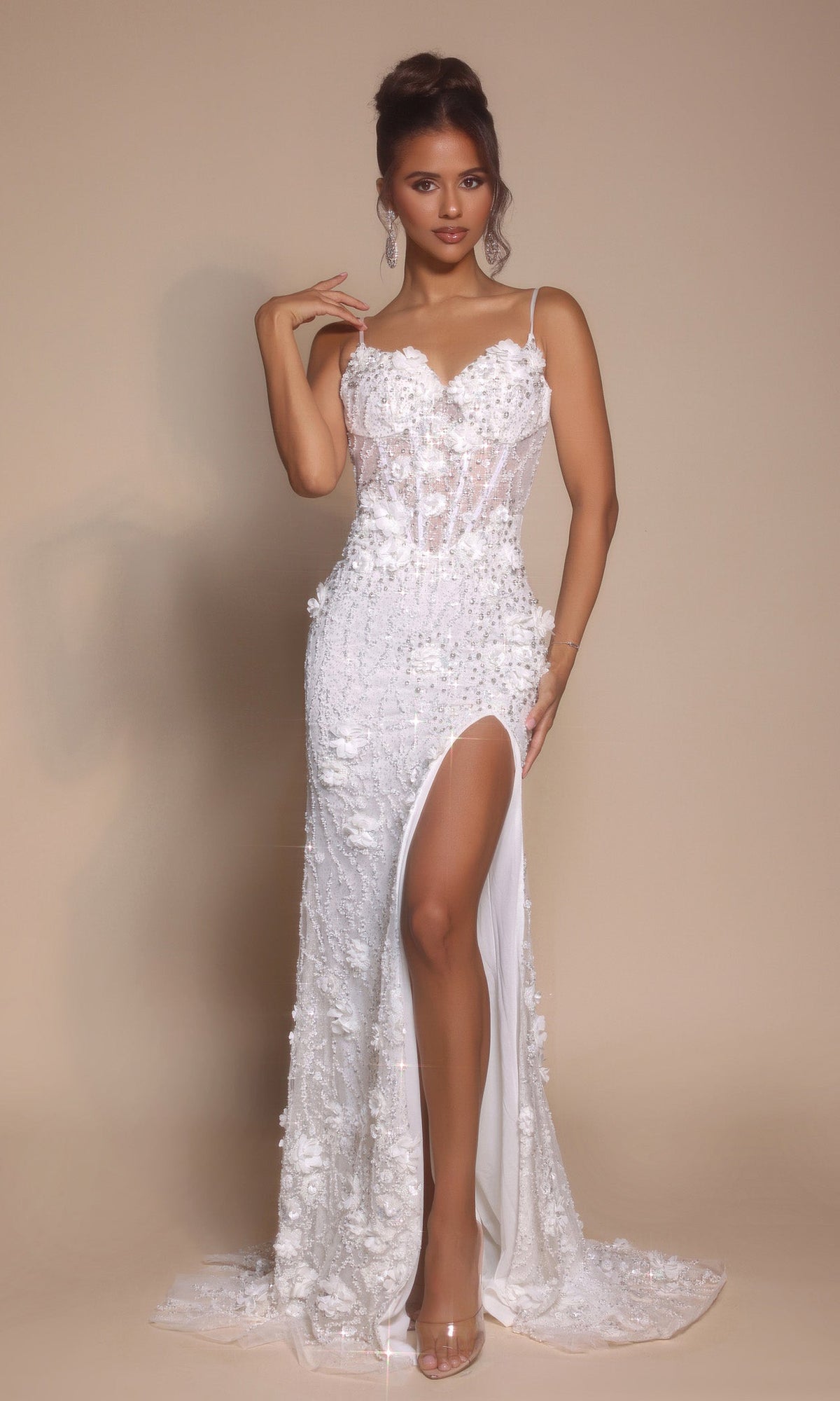 Portia and Scarlett PS25294 - 3D Flower Embellished Prom Gown - detail view