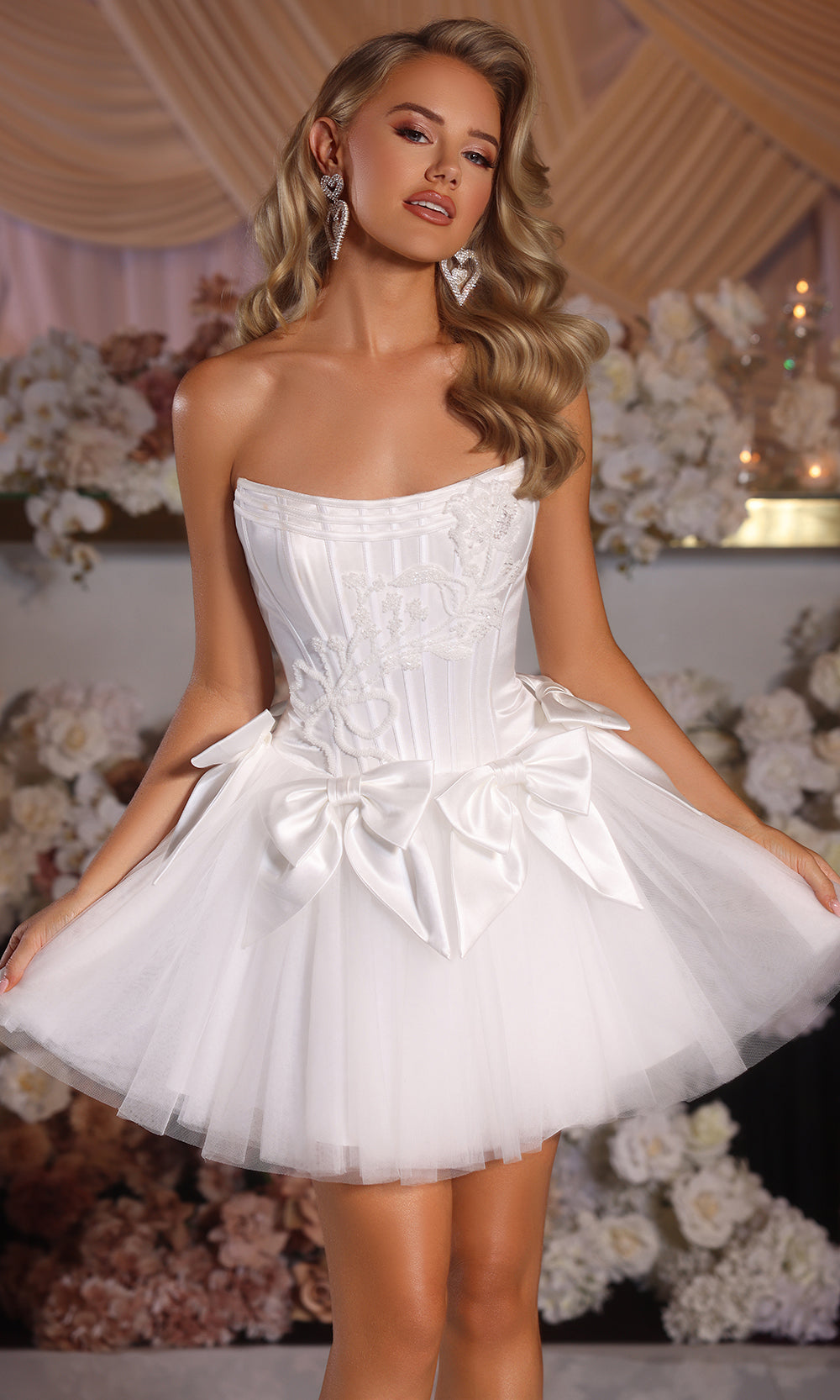 Portia and Scarlett PS25709 - Scoop Neck Corset Mini Dress with Bows - view 4