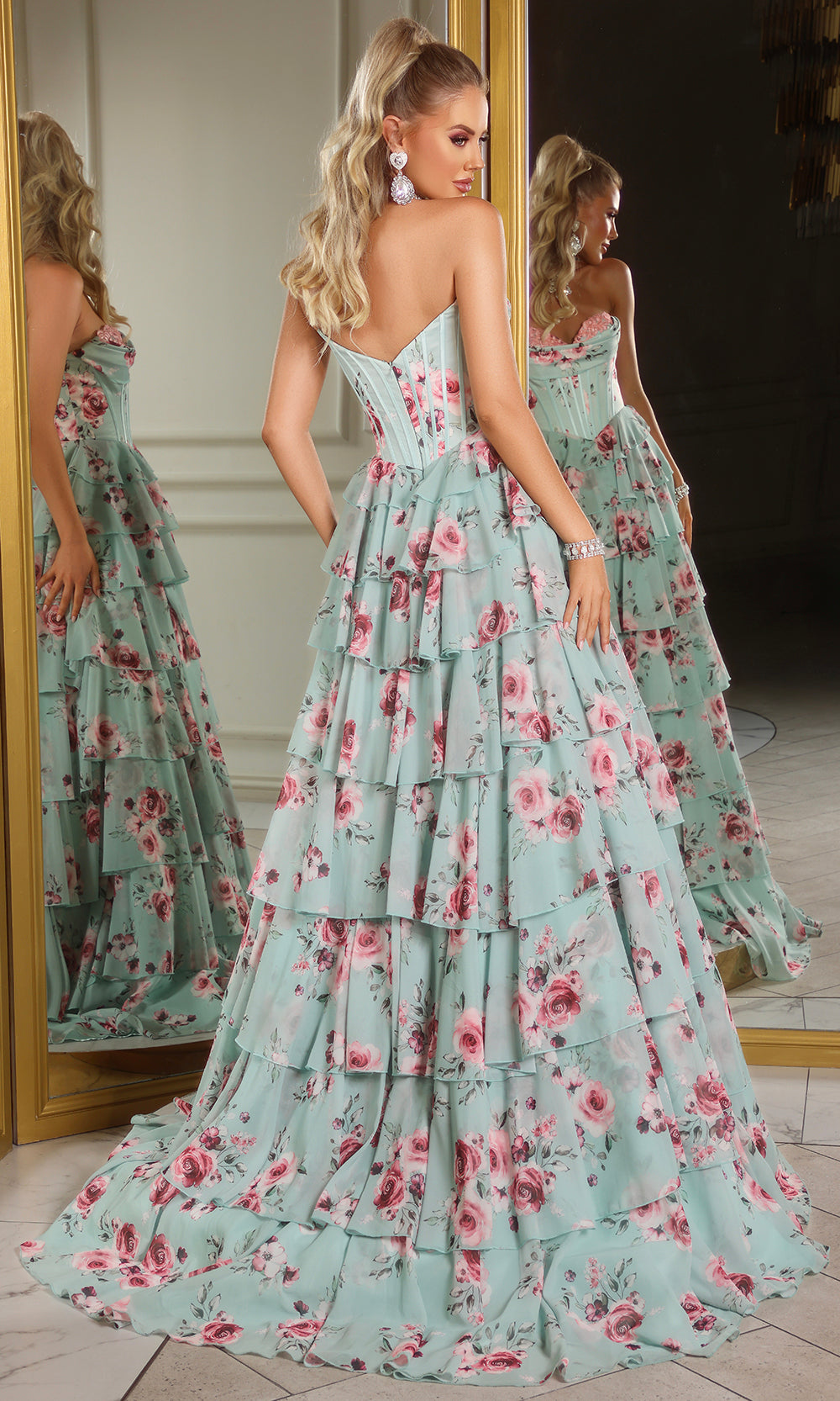 Portia and Scarlett PS25960 - Strapless Tiered Floral Gown - view 7